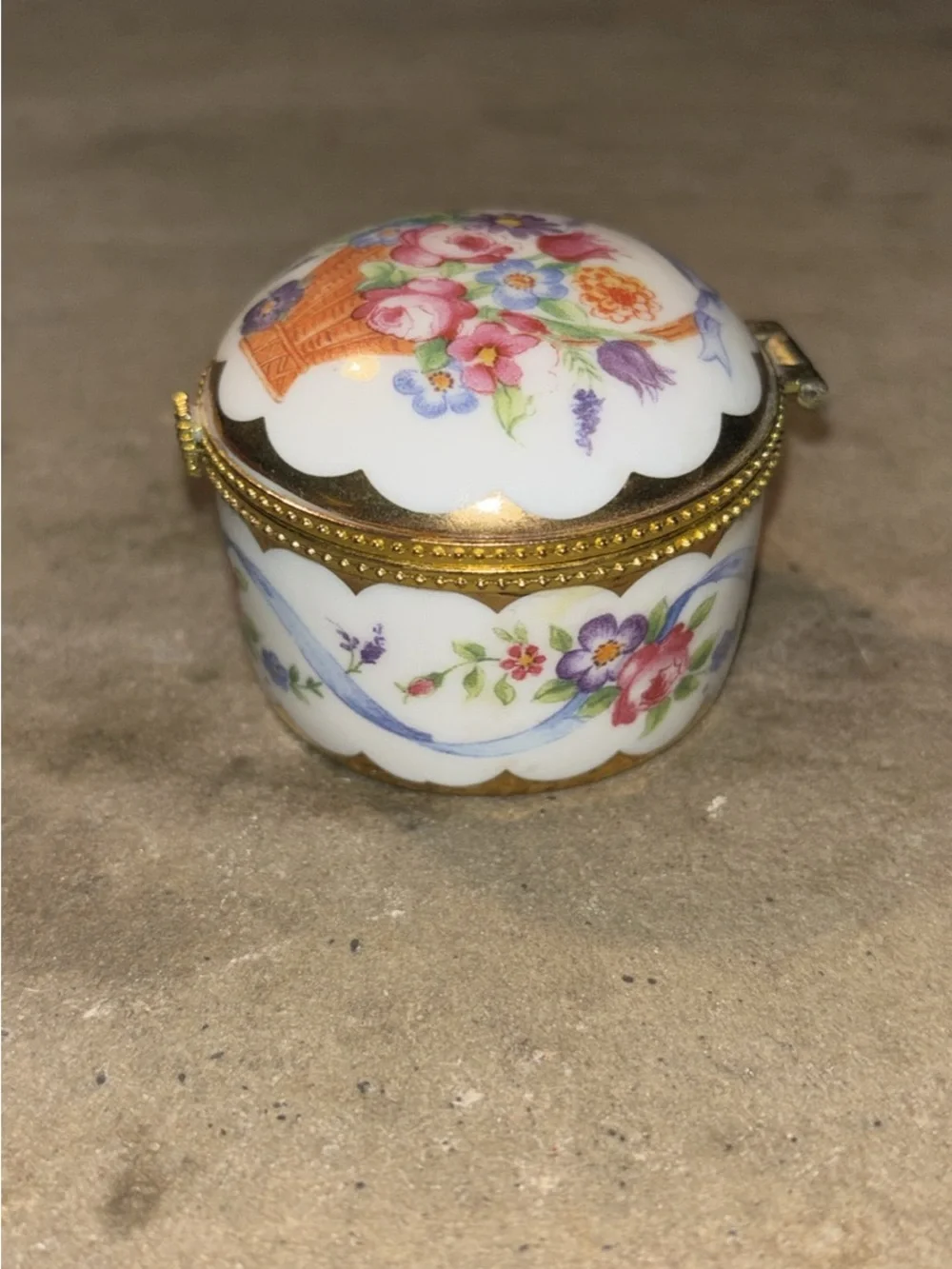 Vintage Floral Porcelain Trinket Box